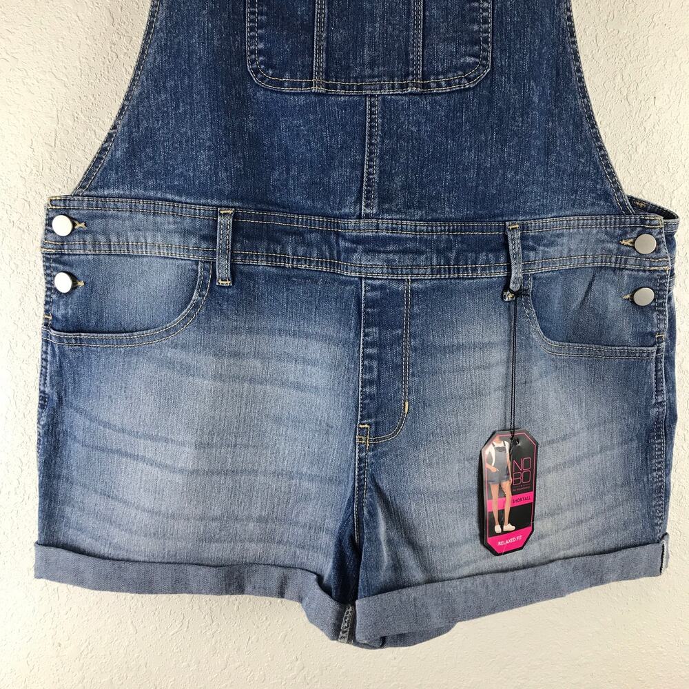 NWT No Boundaries Relaxed Fit Cuffed Hem Summer Denim Shortalls Plus Size XXL - Picture 5 of 10